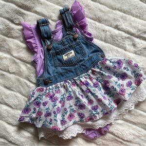 Oshkosh floral denim dress with onesie lavender